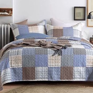 • NEW Secgo Reversible Patchwork Quilted Bedspread & 2 Pillow Shams •